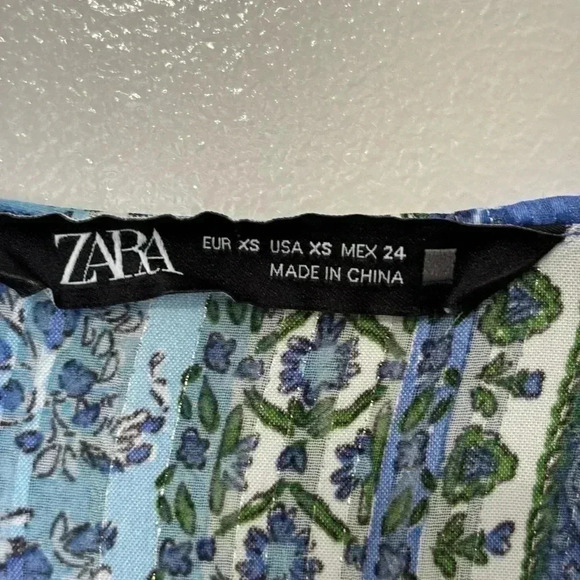 ZARA Patchwork Print Ruffle V‎ Neck Sheer - Picture 5 of 6